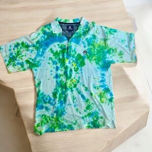 Karl Kani VTG Tie-Dye Polo Shirt - Blue and Green